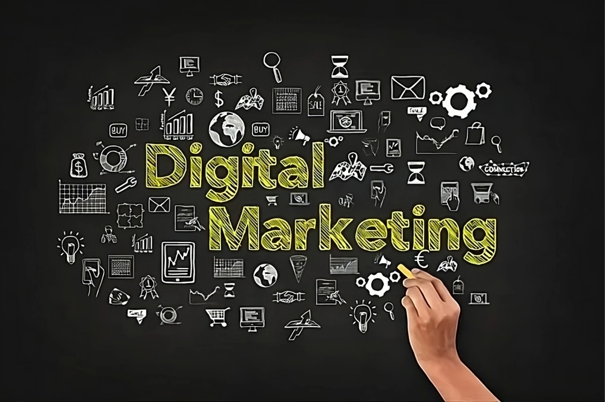 Papan Tulis Sebagai Ilustrasi Konsep Digital Marketing Untuk Bisnis Percetakan Online.